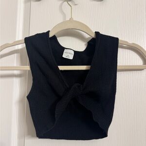 wild fable Black Ribbed Twist-Front Crop Top